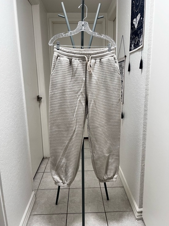 to the kill Pants - Waffle Knit Drawstring Jogger Pants - Cream